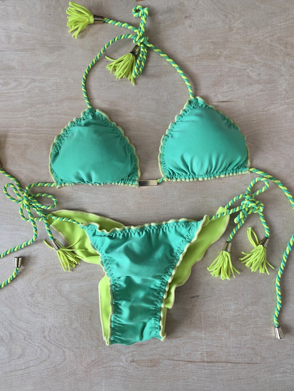 Triangle Lettuce Edge Reversible Bikini Top & Bottoms